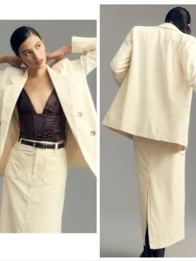 Maeve Corduroy Double-Breasted Blazer Jacket Cream White Size 10